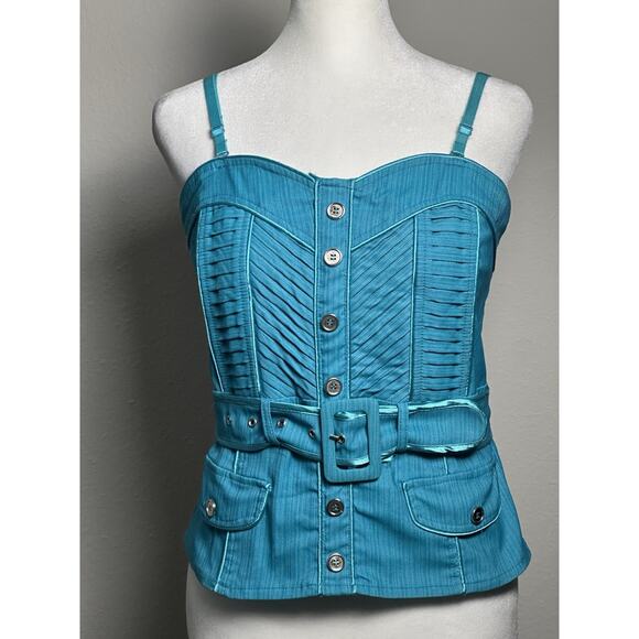 Women’s Lydia Corset Bustier Style Top with Belt Aqua Turquoise Size (L) - Picture 11 of 15